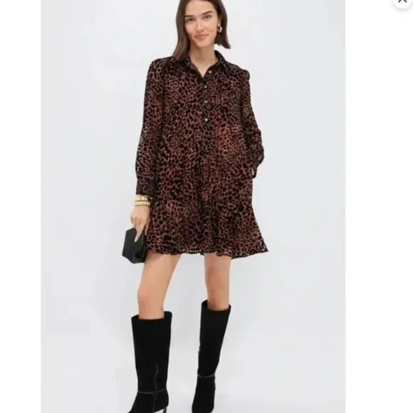 Tuckernuck Callahan Velvet Burnout Leopard Print Shirt Dress Size L NWT - Picture 1 of 7